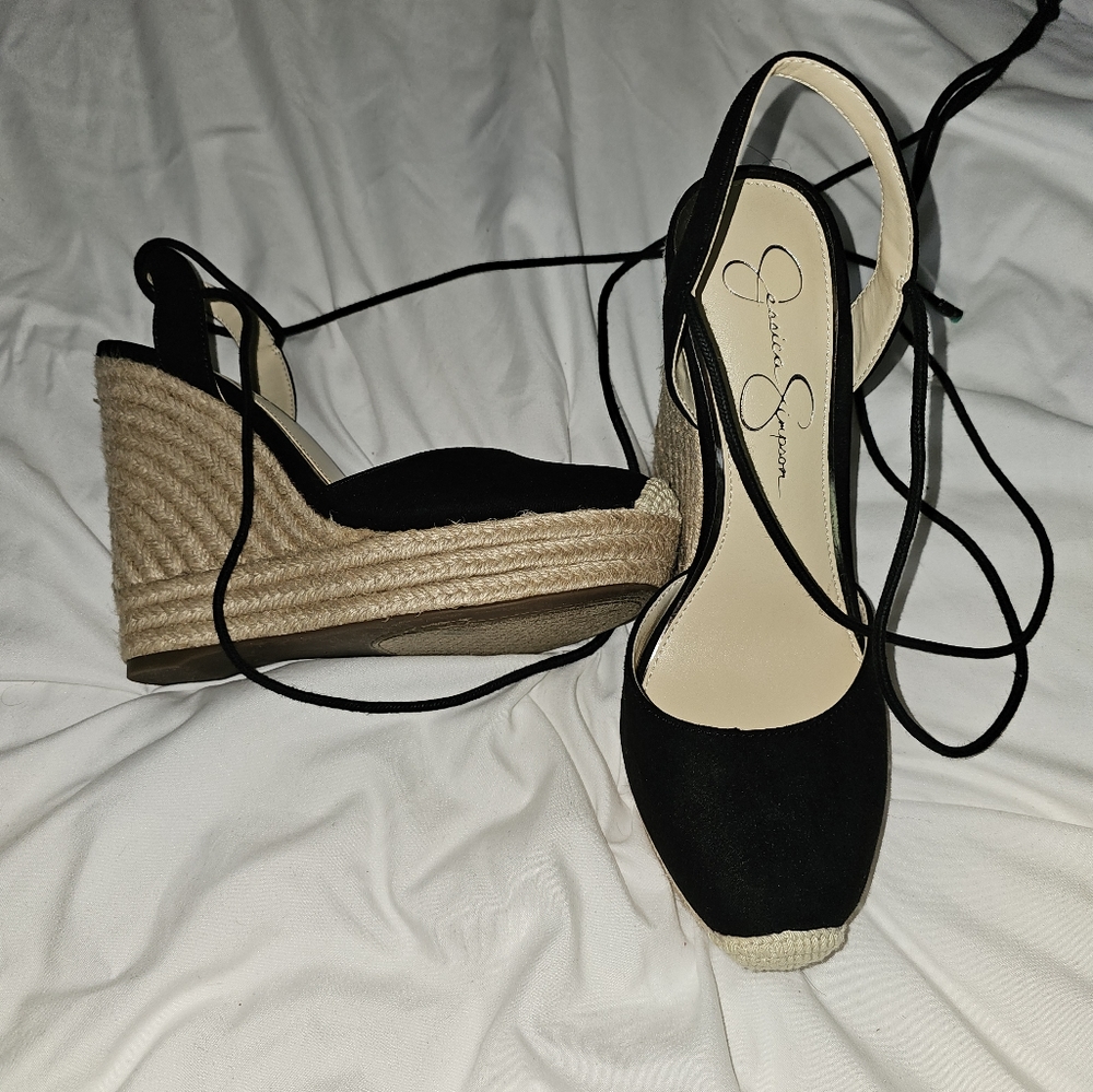 New Jessica Simpson open toe lace up wedge espadrille